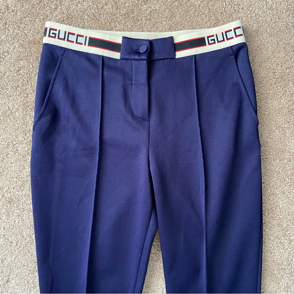 GUCCI Navy Pants with Logo on Elastic Waist